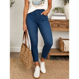 Nine West Heidi Pull-On Crop Jeans Size 8 High Rise Stretch Skinny Blue Denim